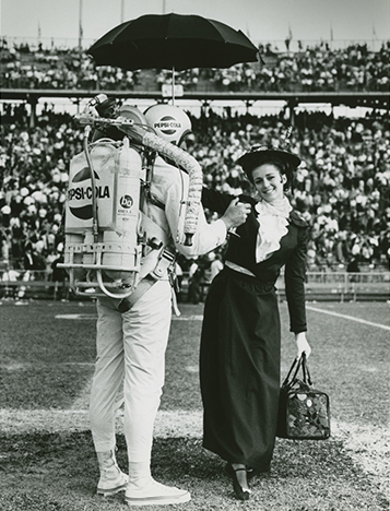 Stuntman and Mary Poppins at a Saints Halftime Show