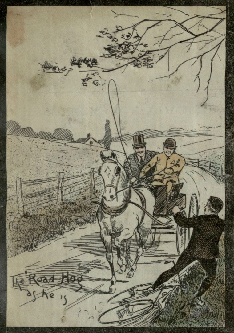 Cyclist being run off the road by horse and buggy