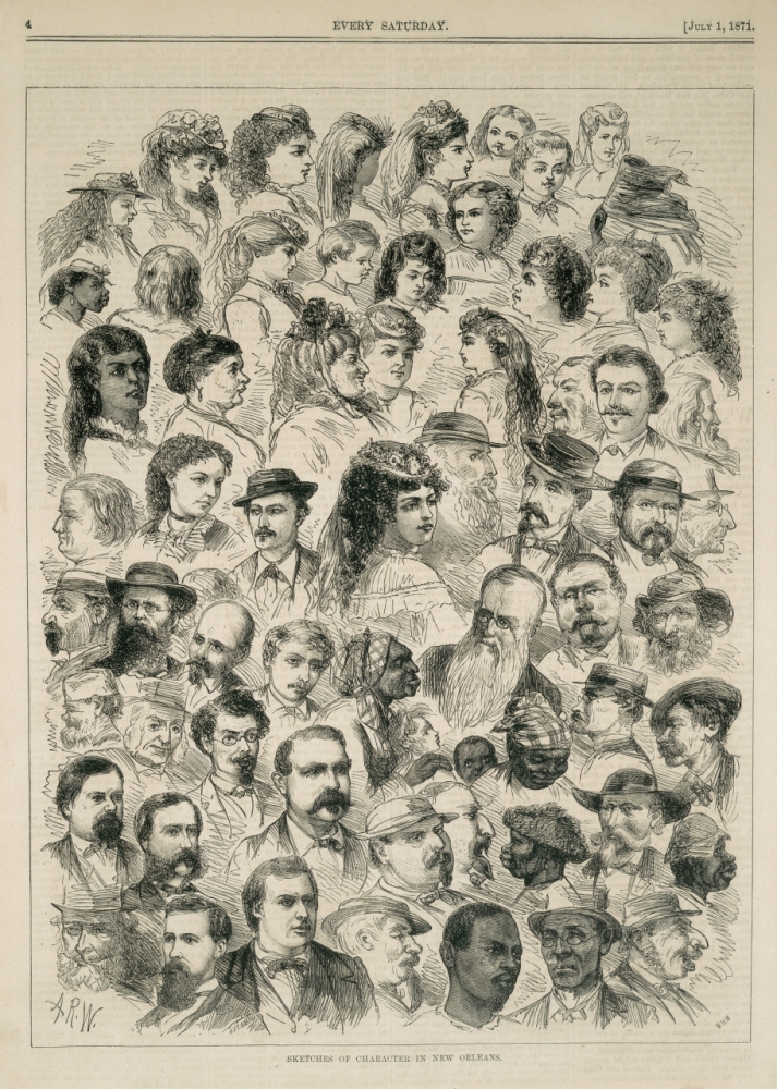 Drawings of a variety of faces.