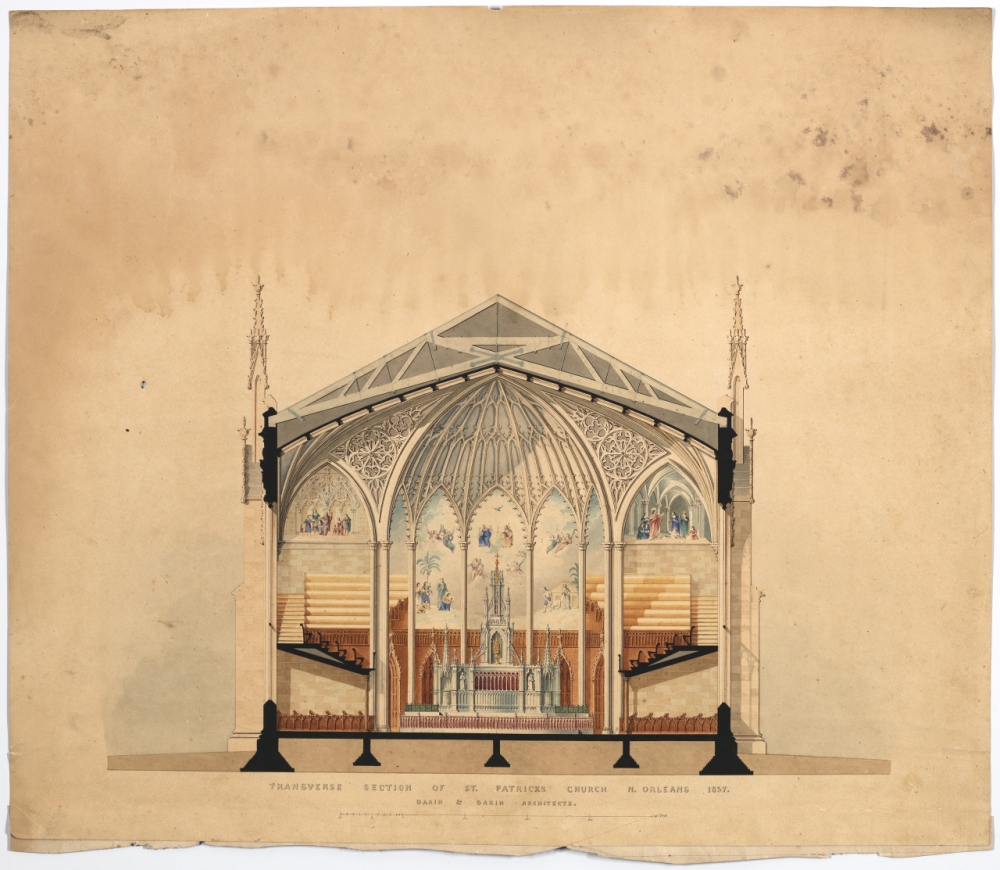 Drawing of the transverse section of a church.