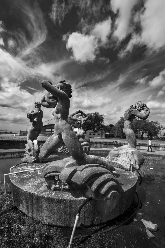 A black-and-white photo Alférez’s "Fountain of the Four Winds"