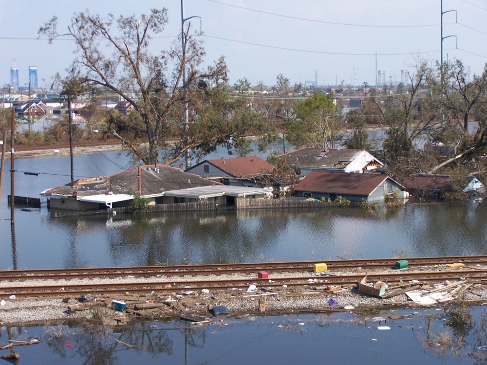 View of the flooded Upper Industrial Canal in the aftermath of Hurricane Katrina in 2005