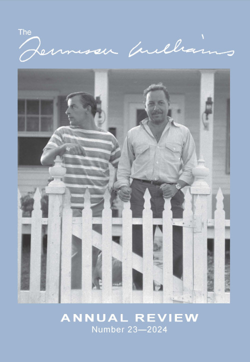 Cover of 2024 Tennessee Williams Annual Review, showing Tennessee Williams and Frank Merlo standing in front of a white picket ffence