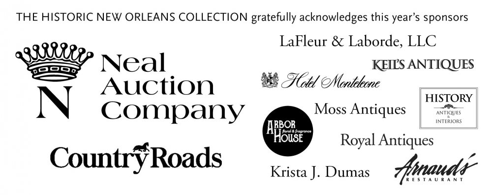 THNOC gratefully acknowledges this year's sponsors: Neal Auction Company, Country Roads, Keil's Antiques, History Antiques & Interiors, Krista J. Dumas, Arnaud's Restaurant, Arbor House, Hotel Monteleone, Lafleur & Laborde LLC, Moss Antiques, Royal Antiques