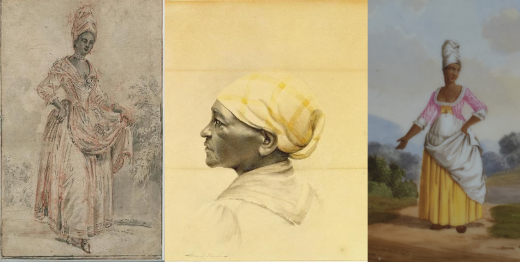 Composite image of three women of color in headdresses.