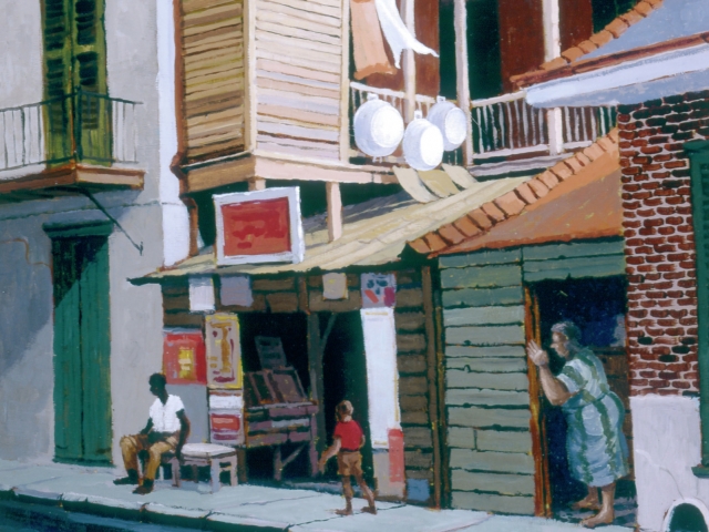 Dauphine Street; 1963; acrylic on cardboard by Rolland Golden (1931–2019); gift of Rolland Harve Golden, given in memory of Edith Long, 1997.64