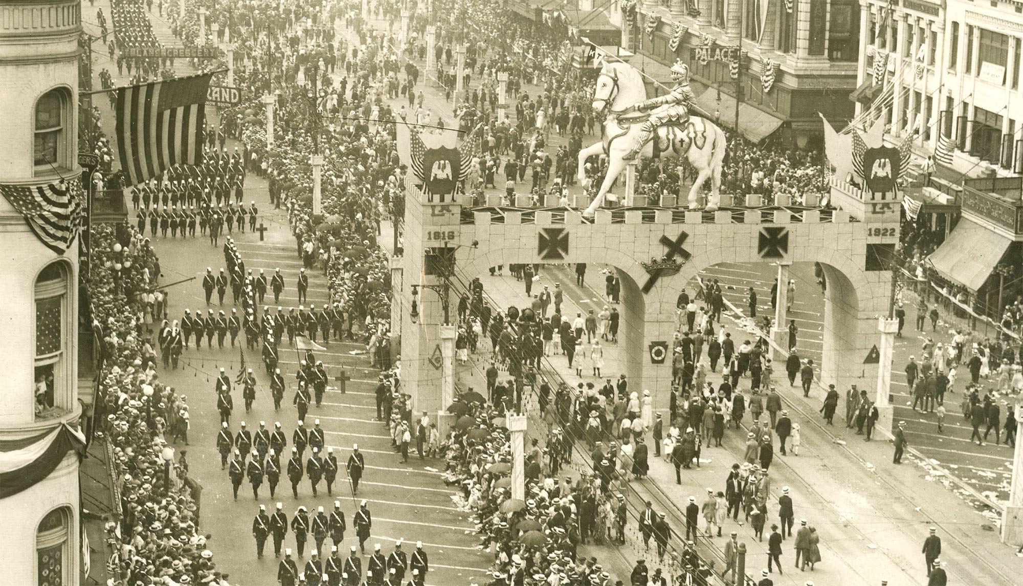 A Masonic parade on Canal Street, downtown New Orleans, ca 1922