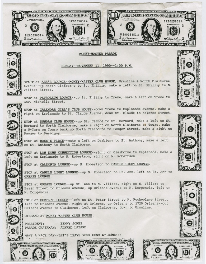 Money Wasters route sheet, 1990