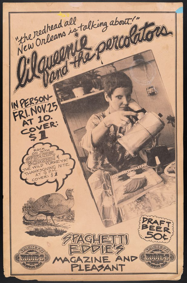 Concert flier for Lil Queenie and the Percolators, $1 cover charge.